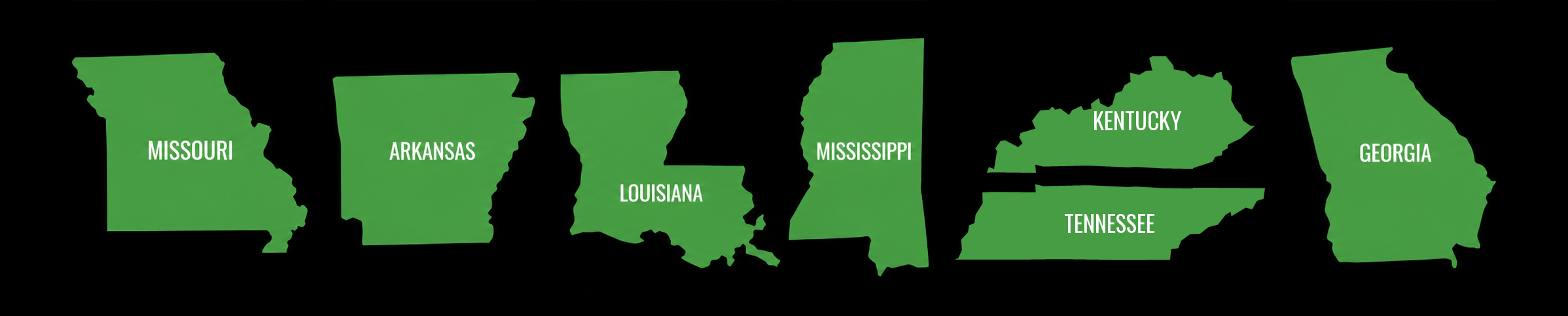 Missouri, Arkansas, Louisiana, Mississippi, Kentucky, Tennessee and Georgia